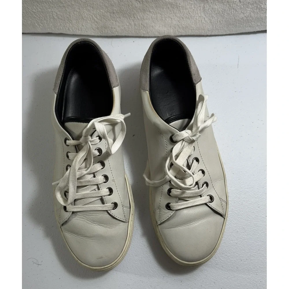 Mens Size 41 White Greenish Leather Lace Up‎ Low Top Casual Shoes - Size 8.5?
